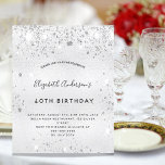 Papier Parties scintillant argent élégant budget d'annive<br><div class="desc">Une invitation moderne, élégante et glamour pour une fête d'anniversaire de 40ème femme (ou tout âge). Un arrière - plan métallique à l'aspect faux argent avec de la poussière de parties scintillant faux argent. Le nom est écrit avec un script de style moderne en lettres de main noire. Personnalisez et...</div>