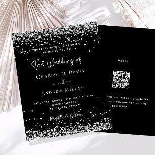 Papier Parties scintillant argent noir moderne QR RSVP bu