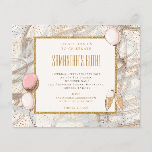 Papier Parties scintillant budgétaire 60e fête Invitation (Devant)