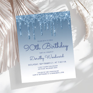 Papier Parties scintillant budgétaire Bleu 90e Invitation