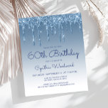 Papier Parties scintillant budgétaire Drip Blue 60th Birt<br><div class="desc">Cette invitation branchée du soixantième anniversaire présente une frise brillante bleue fausse parties scintillant et un arrière - plan bleu sombre. Les mots "60e anniversaire" et le nom de l'invité d'honneur apparaissent dans un script décontracté en bleu manuscrit, le reste du texte personnalisable en bleu sans serif. La même conception...</div>