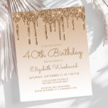 Papier Parties scintillant budgétaire goutte d'or 40e ann<br><div class="desc">Cette invitation branchée de 40e anniversaire présente une bordure brillante or faux goutte de parties scintillant et un arrière - plan sombre. Les mots "40e anniversaire" et le nom de l'invité d'honneur apparaissent en écriture manuscrite en or décontracté, avec le reste du texte personnalisable en or sans serif. La même...</div>