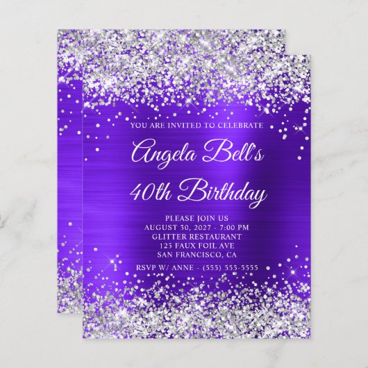Papier Parties scintillant d'argent Violet Indigo 40e ann (Devant / Derrière)
