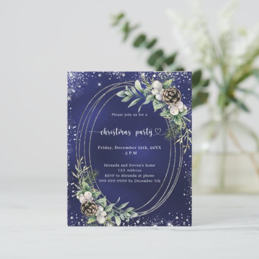 Papier Parties scintillant de pin de cône bleu invitation (Debout devant)