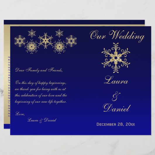 Papier Parties scintillant d'or, bleu Snowflakes Programm (Devant / Derrière)