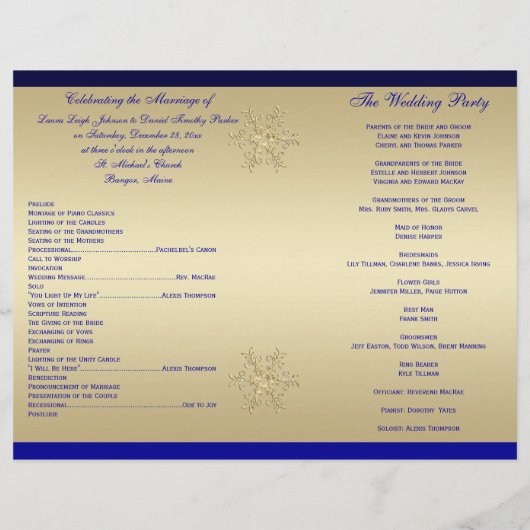 Papier Parties scintillant d'or, bleu Snowflakes Programm (Dos)