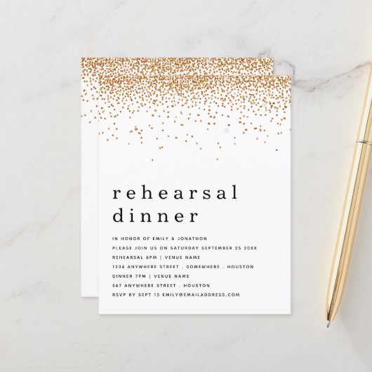 Papier Parties scintillant d'or budget Dîner d'invitation (Devant/Arrière en situation)
