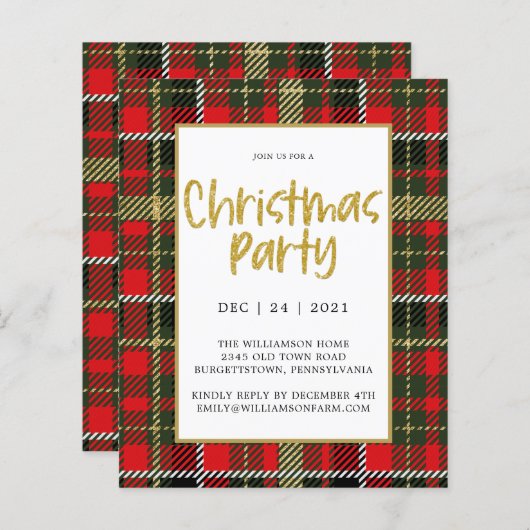 Papier Parties scintillant d'or Plaid Budget Noël Invitat (Devant / Derrière)