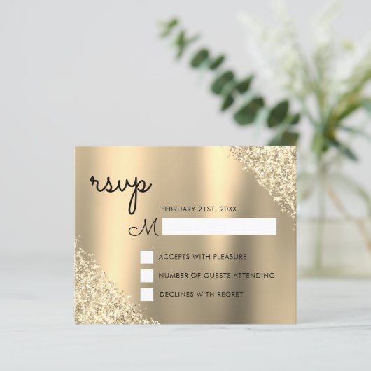 Papier Parties scintillant d'or Quinceanera RSVP (Debout devant)