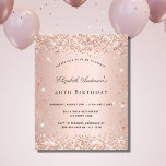 Papier Parties scintillant d'or rose d'anniversaire de bu<br><div class="desc">Pour une soirée élégante de 40ème anniversaire (ou tout âge). Un arrière - plan rose à l'apparence métallique. Décoré avec parties scintillant en faux or rose. Personnalisez et ajoutez un nom et des détails du parti. Le nom est écrit avec un script de style manuscrit</div>
