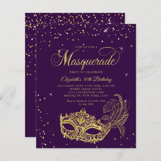 Papier PARTIES SCINTILLANT d'or violet BUDGET Mascarade A (Devant / Derrière)