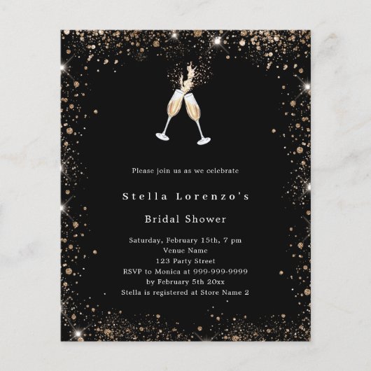 Papier Parties scintillant en or noir invite de la douche (Devant)