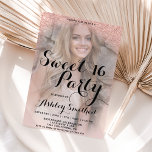 Papier parties scintillant en or rose élégant budget phot<br><div class="desc">Une douche à parties scintillant en or faux rose moderne, assez chic et élégant ombre avec votre photo avec bloc de couleur rose pastel blush pâle 16 anniversaire invitation à la fête avec or rose ombre motif se fondant sur un arrière - plan rose avec et élégant cadre en or...</div>