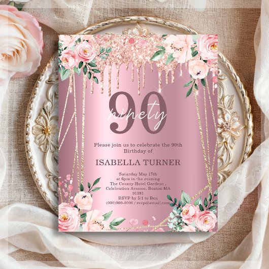 Papier Parties scintillant florale rose Budget 90 Anniver