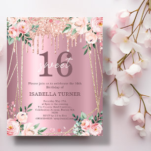 Papier Parties scintillant florale rose douce 16e anniver