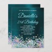 Papier Parties scintillant Holo Turquoise foncé 21e Invit (Devant / Derrière)