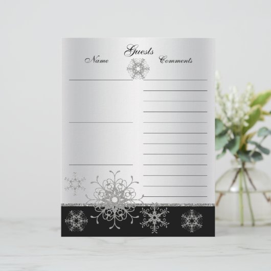 Papier Parties scintillant noire, argent Snowflakes Livre (Debout devant)