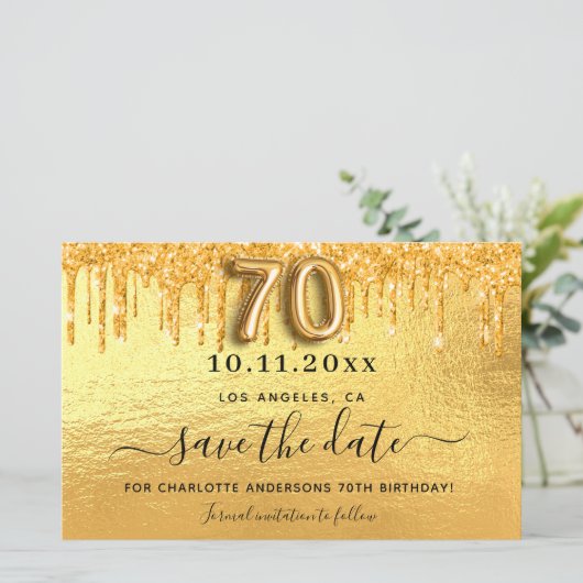 Papier parties scintillant or 70e anniversaire enregistre (Debout devant)