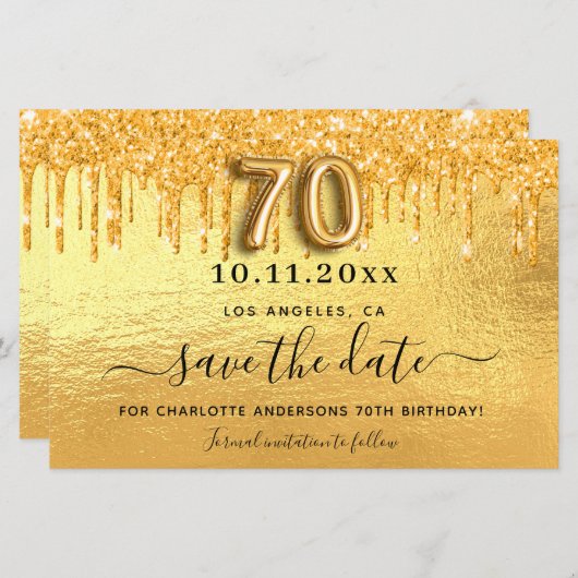Papier parties scintillant or 70e anniversaire enregistre (Devant / Derrière)