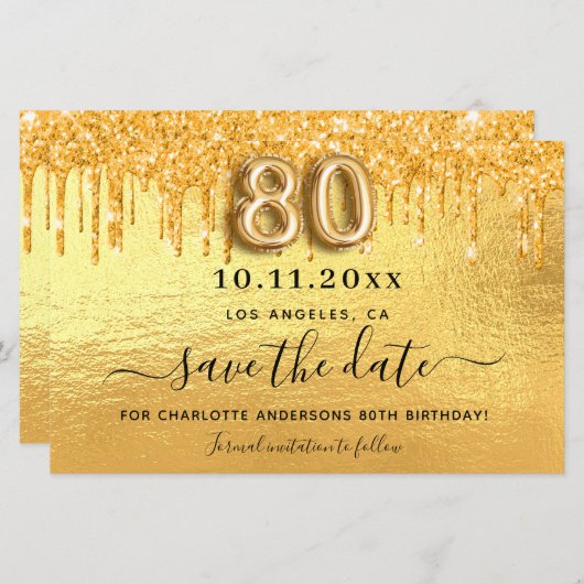 Papier parties scintillant or de 80e anniversaire enregis (Devant / Derrière)