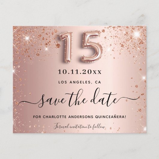 Papier Parties scintillant or rose Quinceanera enregistre (Devant)