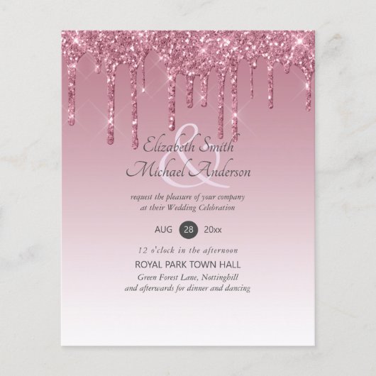 Papier PARTIES SCINTILLANT rose BUDGET Invitations de mar (Devant)