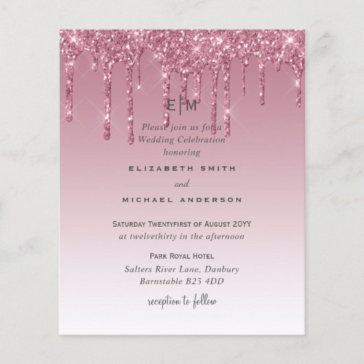 Papier PARTIES SCINTILLANT rose BUDGET Invitations de mar (Devant)