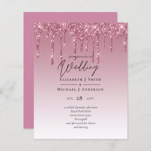 Papier PARTIES SCINTILLANT rose BUDGET Invitations de mar (Devant / Derrière)