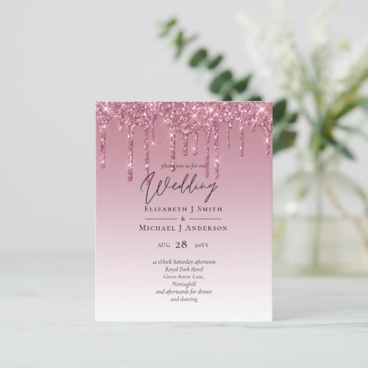 Papier PARTIES SCINTILLANT rose BUDGET Invitations de mar (Debout devant)
