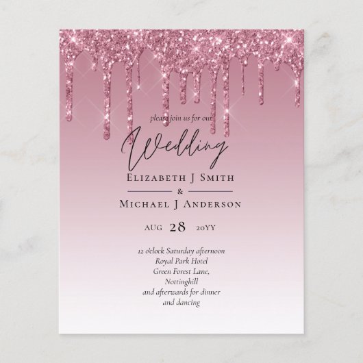 Papier PARTIES SCINTILLANT rose BUDGET Invitations de mar (Devant)