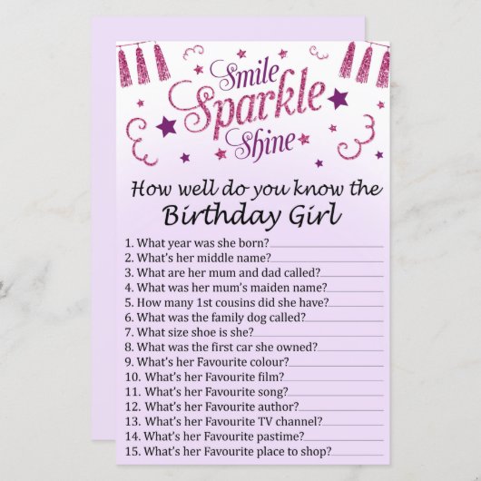 Papier Parties scintillant rose Comme vous connaissez bie (Devant / Derrière)