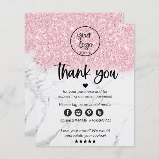 Papier Parties scintillant rose Marbre Merci d'affaires p (Devant / Derrière)