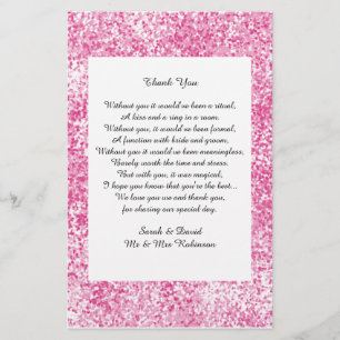 Papier Parties scintillant rose Mariage Poème Merci Favor