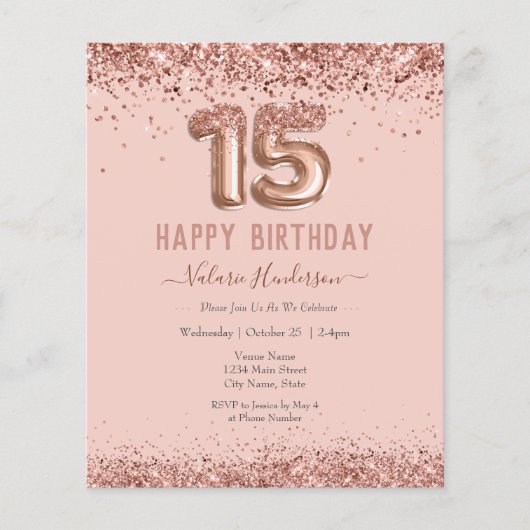 Papier Parties scintillant rose vif Joyeux 15e anniversai (Devant)