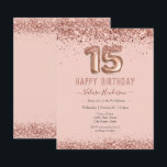 Papier Parties scintillant rose vif Joyeux 15e anniversai<br><div class="desc">Parties scintillant fille,  arrière - plan rose millénaire,  avec une typographie de nom de script sophistiquée. Faux rose or 15 ballons texte. Roses roses et papillon au-dessus de la frontière. Idéal pour les fêtes de coing.</div>