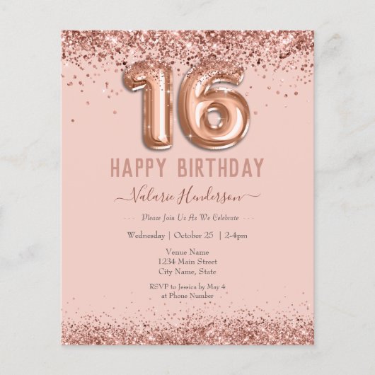 Papier Parties scintillant rose vif Joyeux 16e anniversai (Devant)