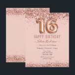 Papier Parties scintillant rose vif Joyeux 16e anniversai<br><div class="desc">Parties scintillant fille,  arrière - plan rose millénaire,  avec une typographie de nom de script sophistiquée. Faux rose or 16 ballons texte. Roses roses et papillon au-dessus de la frontière. Idéal pour fêtes douces de 16.</div>