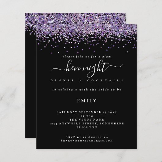 Papier Parties scintillant violet Glam Budget Hen Night B (Devant / Derrière)