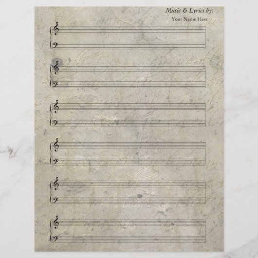 Papier Partition de piano vintage vieille tachée 6 portée (Devant)