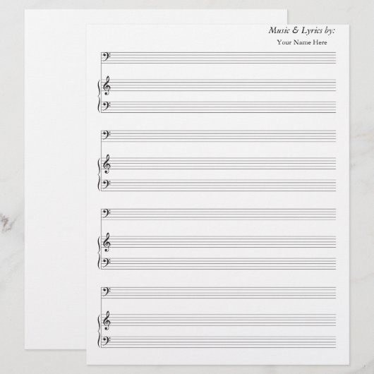 Papier Partition vierge Clé de Fa (Devant / Derrière)