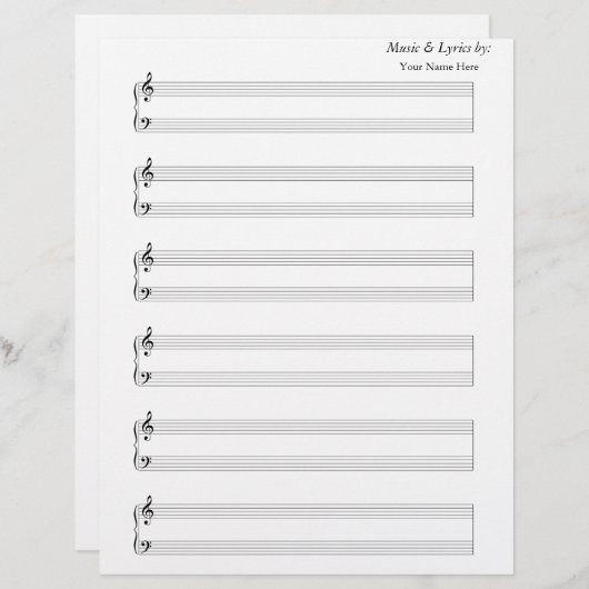 Papier Partition vierge piano 6 portées (Devant / Derrière)