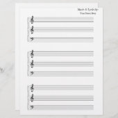 Papier Partition vierge Trumpet Trombone 2 G's 1 F avec (Devant / Derrière)