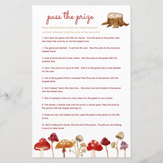 Papier Passez le jeu de baby shower de prix Woodland Mush (Devant)