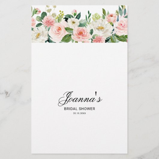 Papier Pastel Blush Fête des mariées Rose Devinez Qui (Dos)