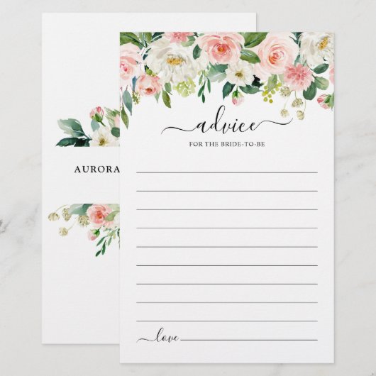 Papier Pastel Blush Floral Fête des mariées Conseils (Devant / Derrière)