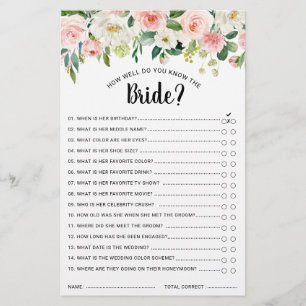 Papier Pastel Blush Joli jeu de Fête des mariées florale
