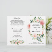 Papier Pastel Blush Pretty Rose Botanical Wedding Program (Debout devant)
