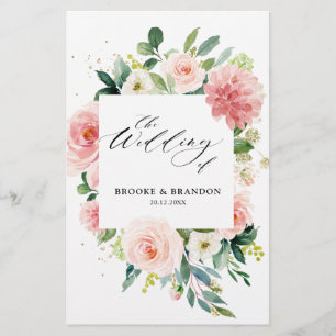 Papier Pastel Blush Pretty Rose Botanical Wedding Program