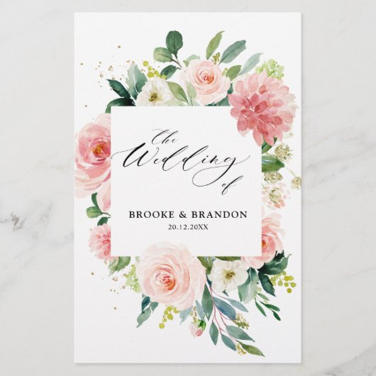 Papier Pastel Blush Pretty Rose Botanical Wedding Program (Devant)