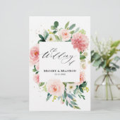 Papier Pastel Blush Pretty Rose Botanical Wedding Program (Debout devant)